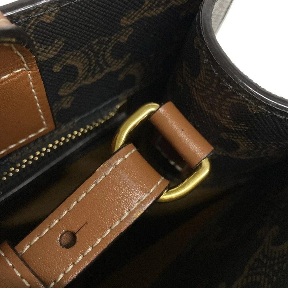 CELINE Small Vertical Cabas Tan (Dark Brown) Brown) Triomphe Canvas Calf Skin - Picture 14 of 15